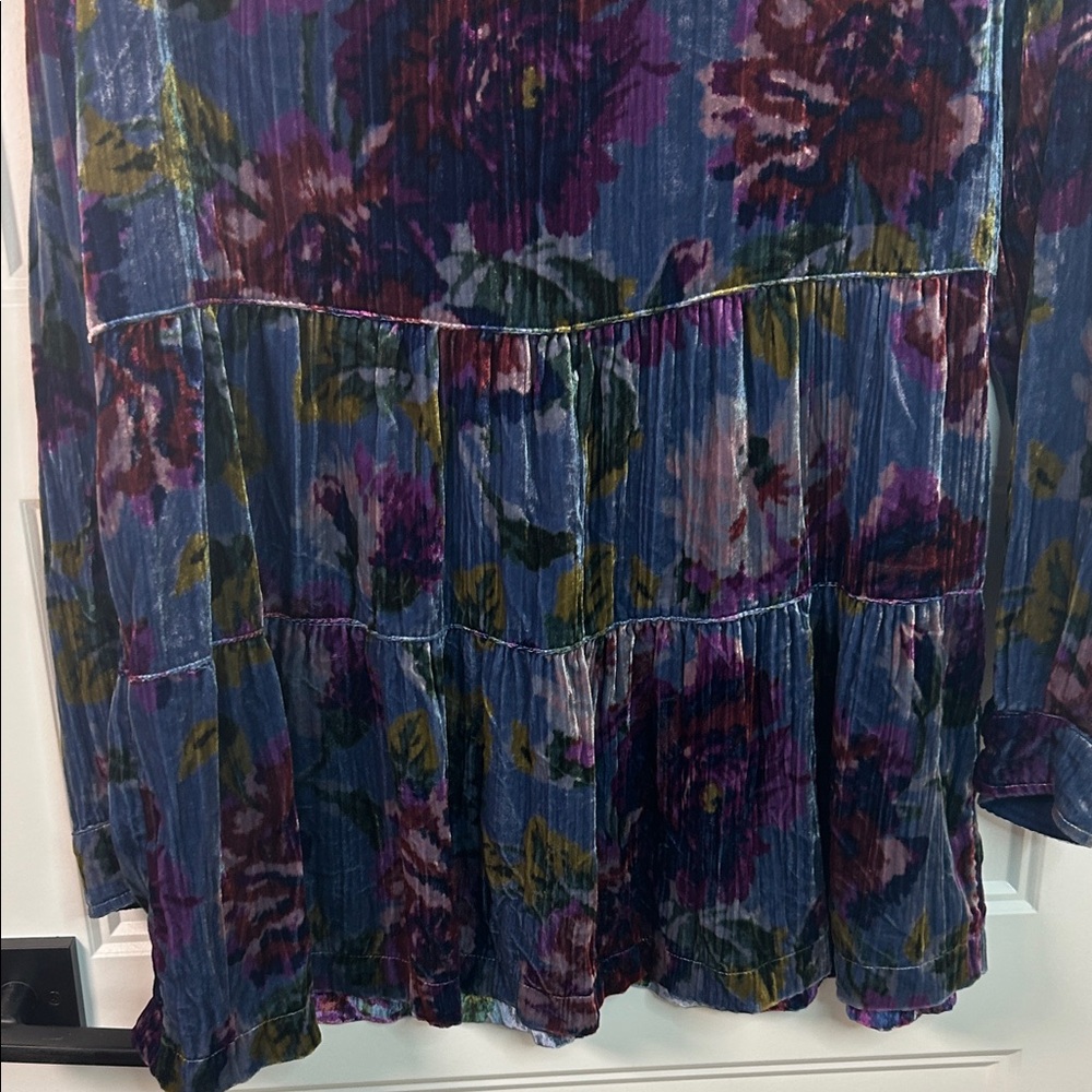 Maeve BOHO Velvet Floral Tiered Tunic in Blue, Purple and Olive - Picture 10 of 10